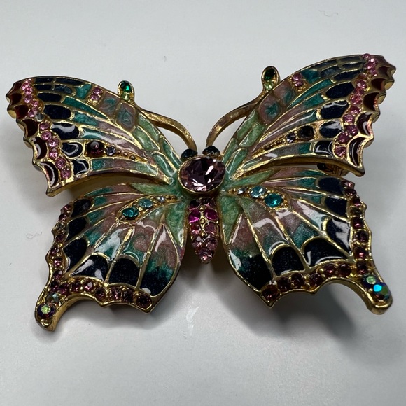 Gorgeous Multicolored Enamel Rhinestone Butterfly Brooch - Picture 3 of 14